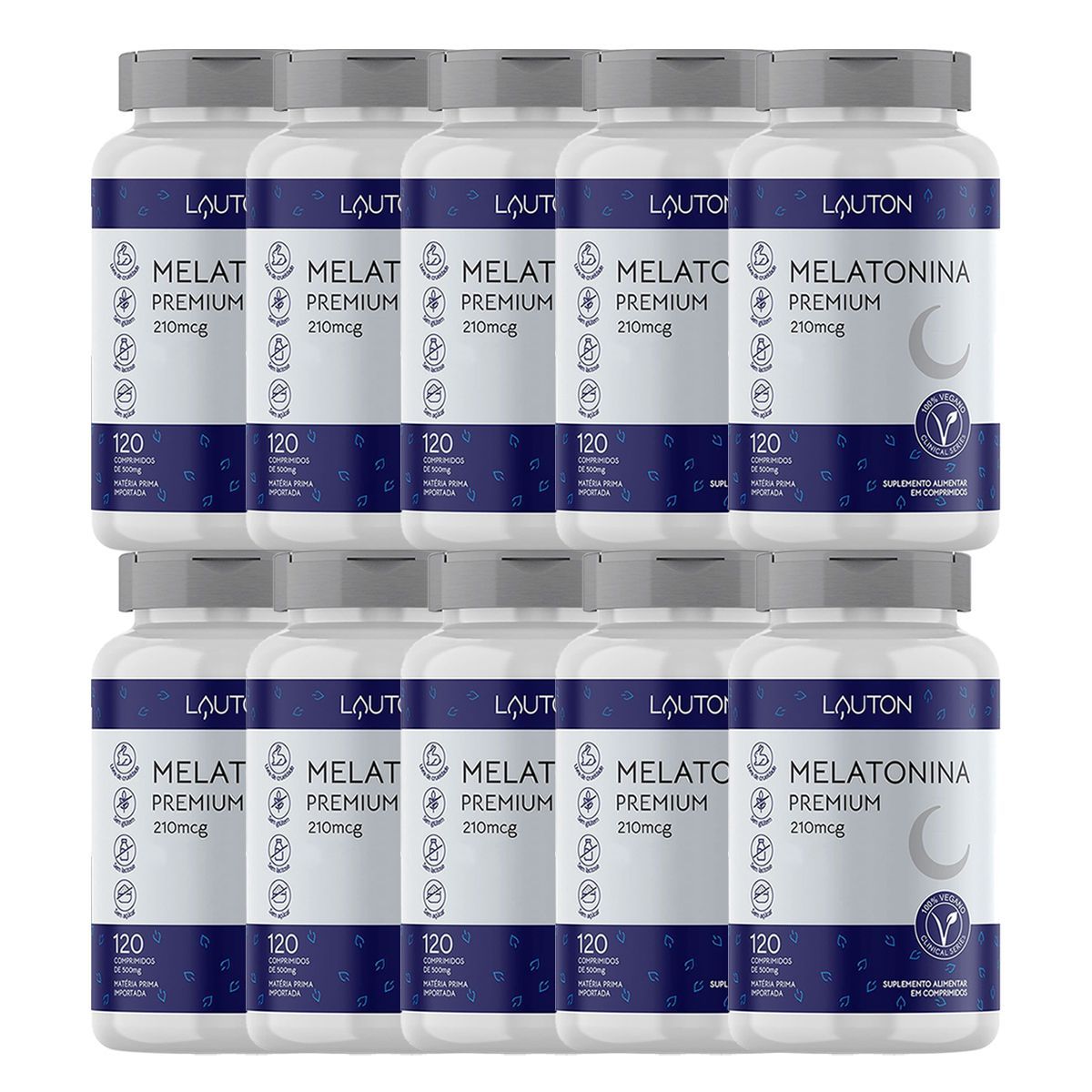 Kit 10X Melatonina Premium 210mcg - 120 Comprimidos - Lauton Nutrition