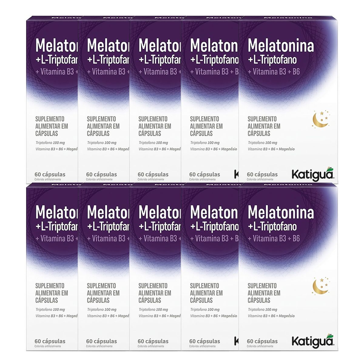 Kit 10X Melatonina + Triptofano 500mg - 60 C�psulas - katigu�