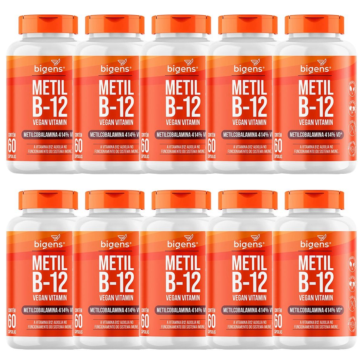 Kit 10X Metil B12 Vegan Vitamin - 60 C�psulas - Bigens