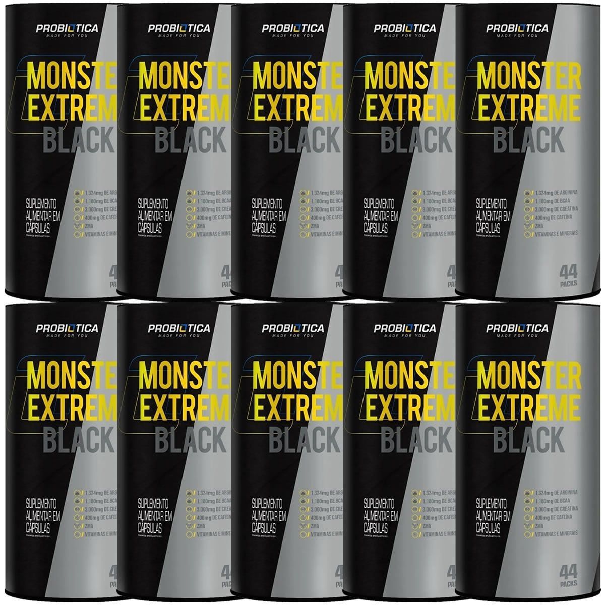Kit 10X Monster Extreme Black New Power Formula - 44 Packs - Probi�tica