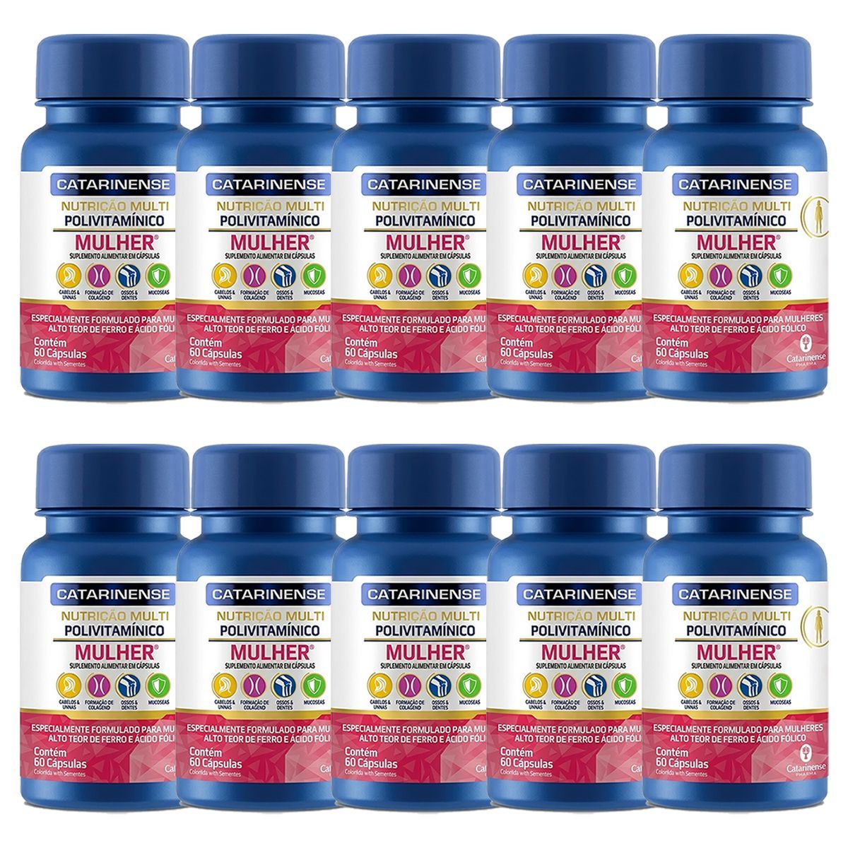 Kit 10X Multi Polivitaminico Mulher - 60 C�psulas - Catarinense Nutri��o