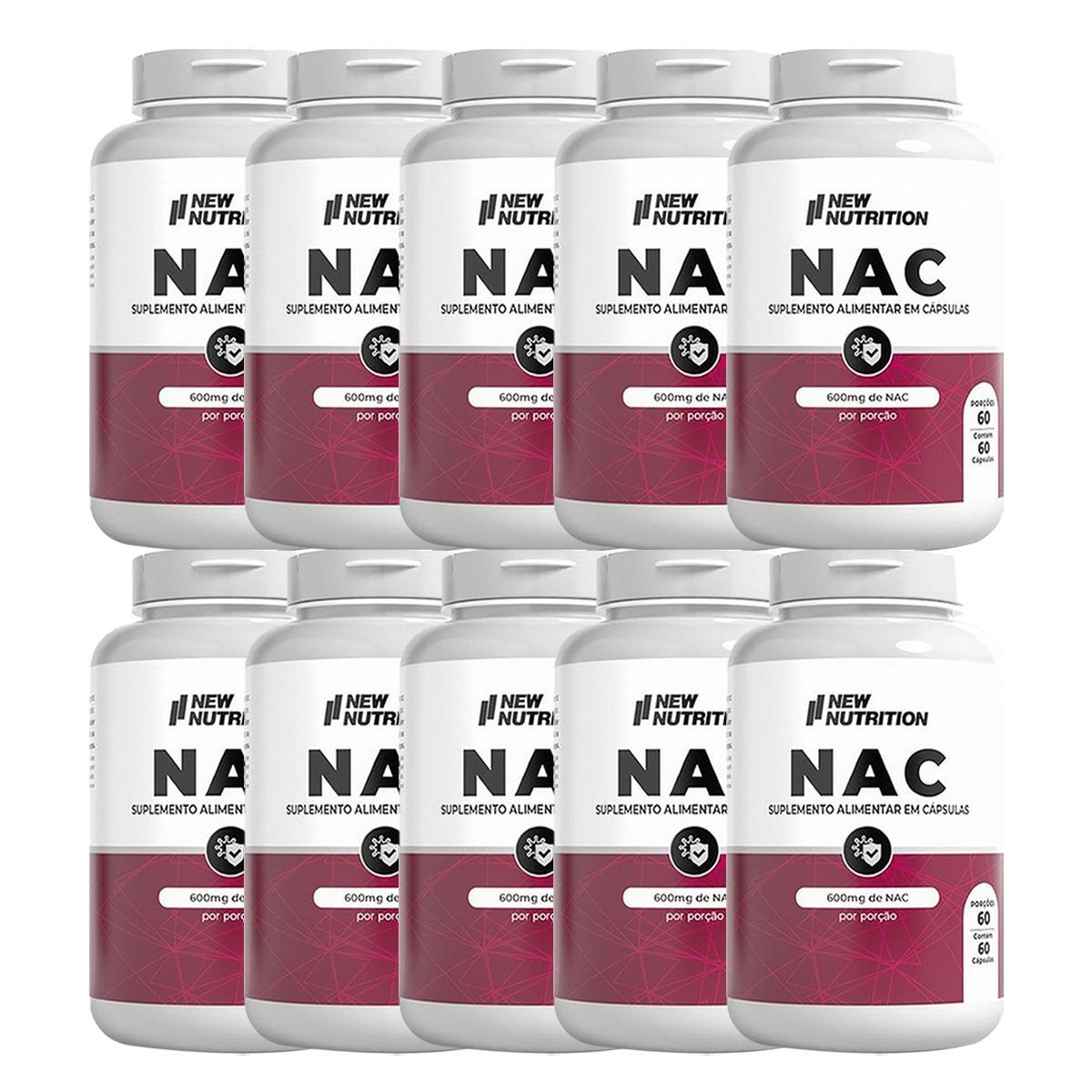 Kit 10X Nac 600mg - 60 C�psulas - NewNutrition
