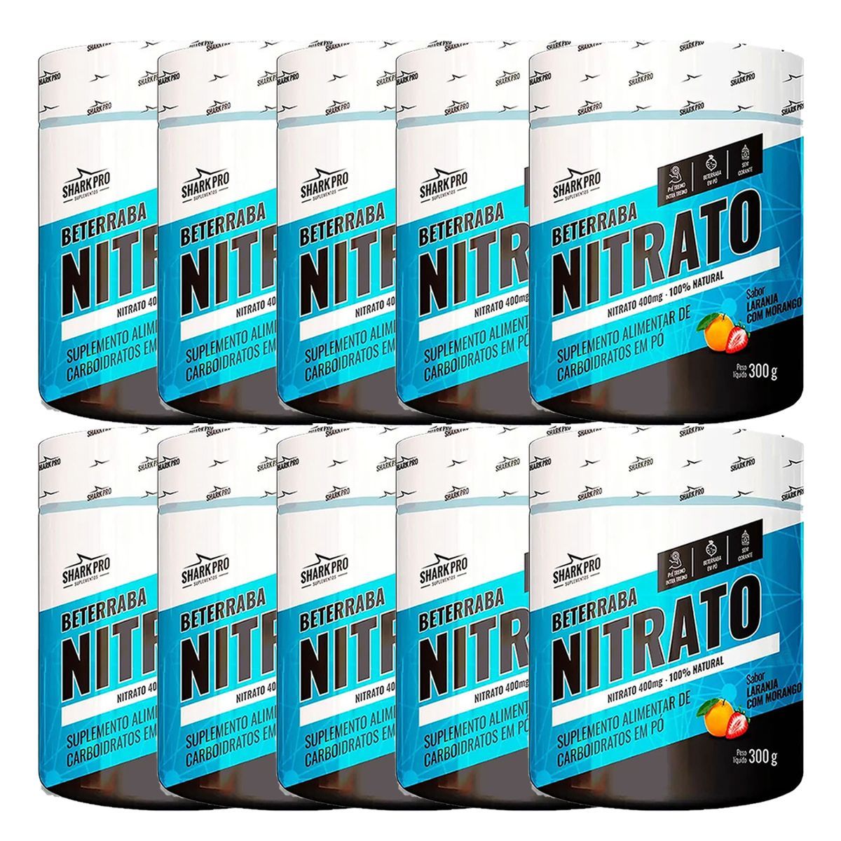Kit 10X Nitrato - 300g Laranja com Morango - Shark Pro