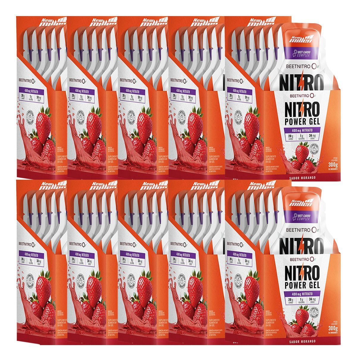 Kit 10X Nitro Power Gel  - 10 Sach�s Morango - New Millen