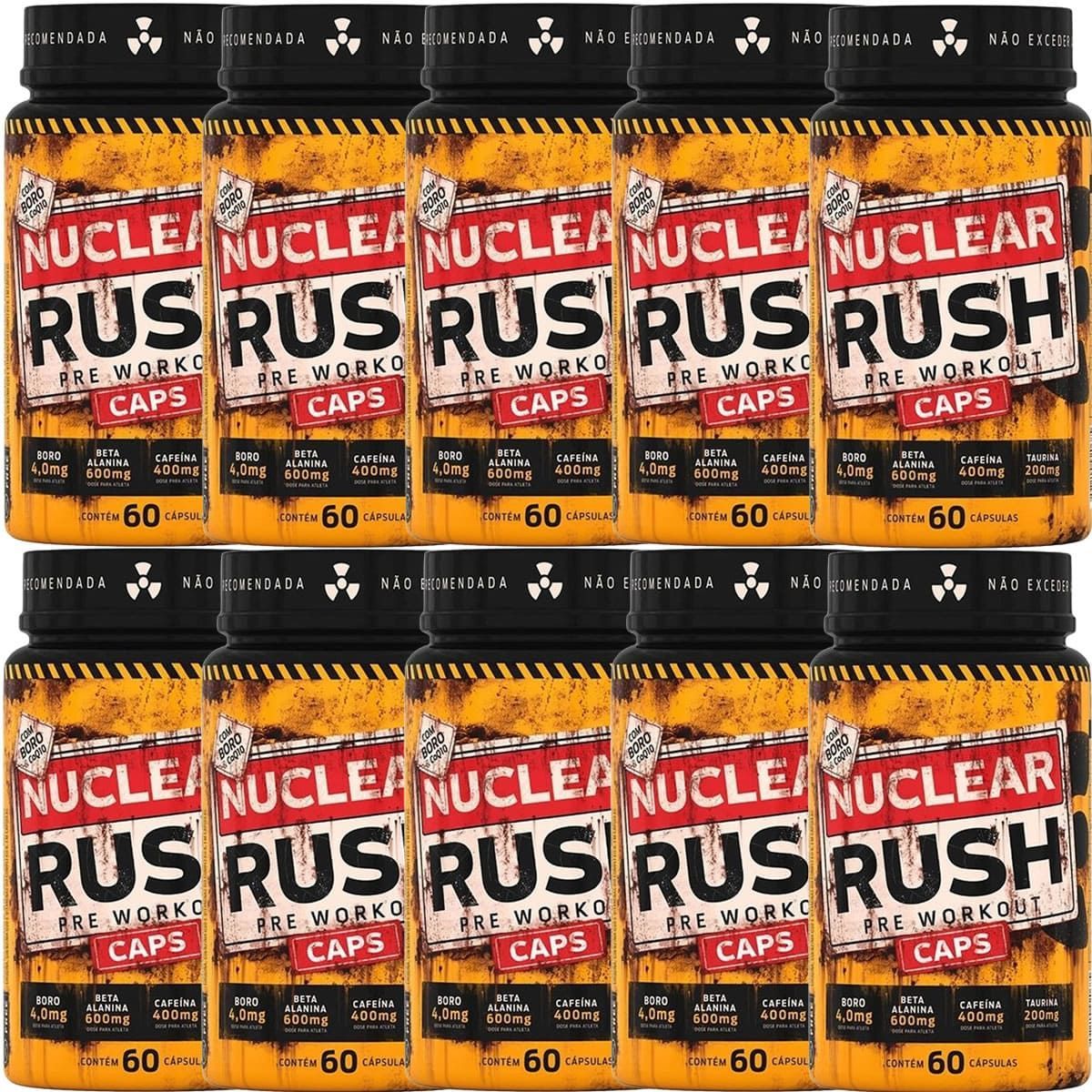 Kit 10X Nuclear Rush Caps Pre Workout - 60 C�psulas - BodyAction