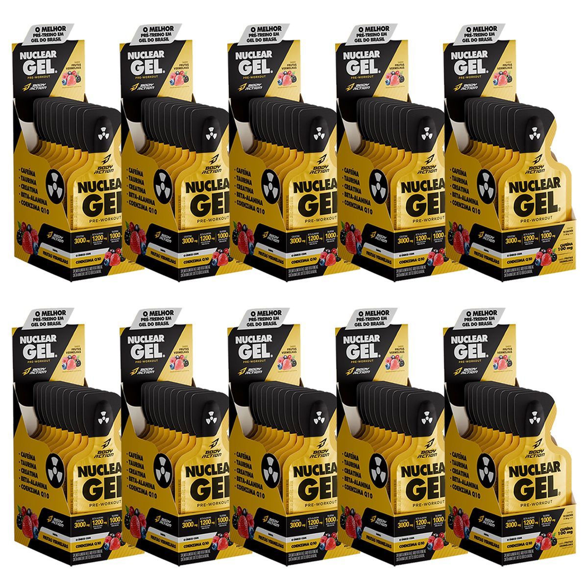 Kit 10X Nuclear Rush Gel - 10 Sach�s 25g Frutas Vermelhas - BodyAction