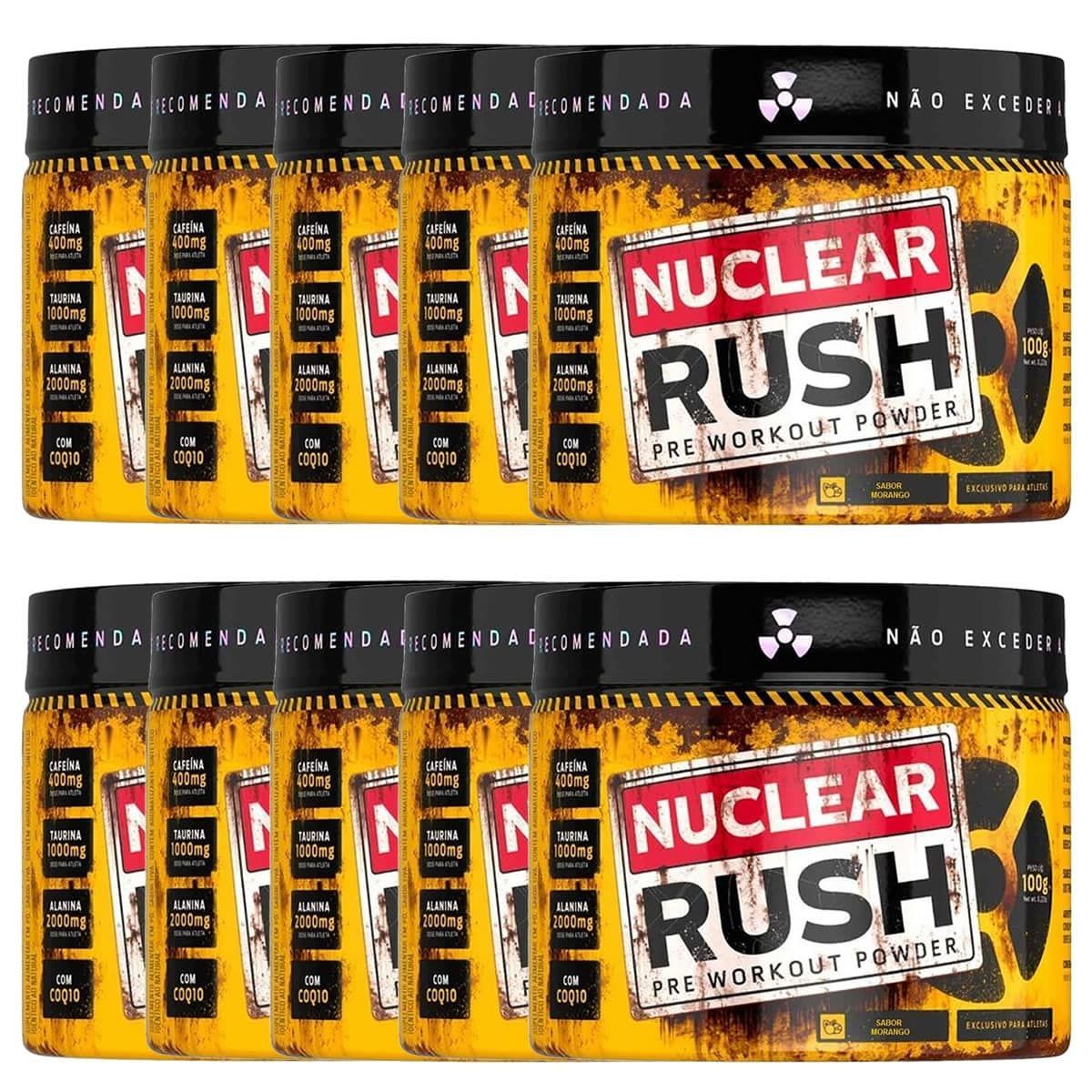 Kit 10X Nuclear Rush Pre Workut Powder - 100g Morango - BodyAction