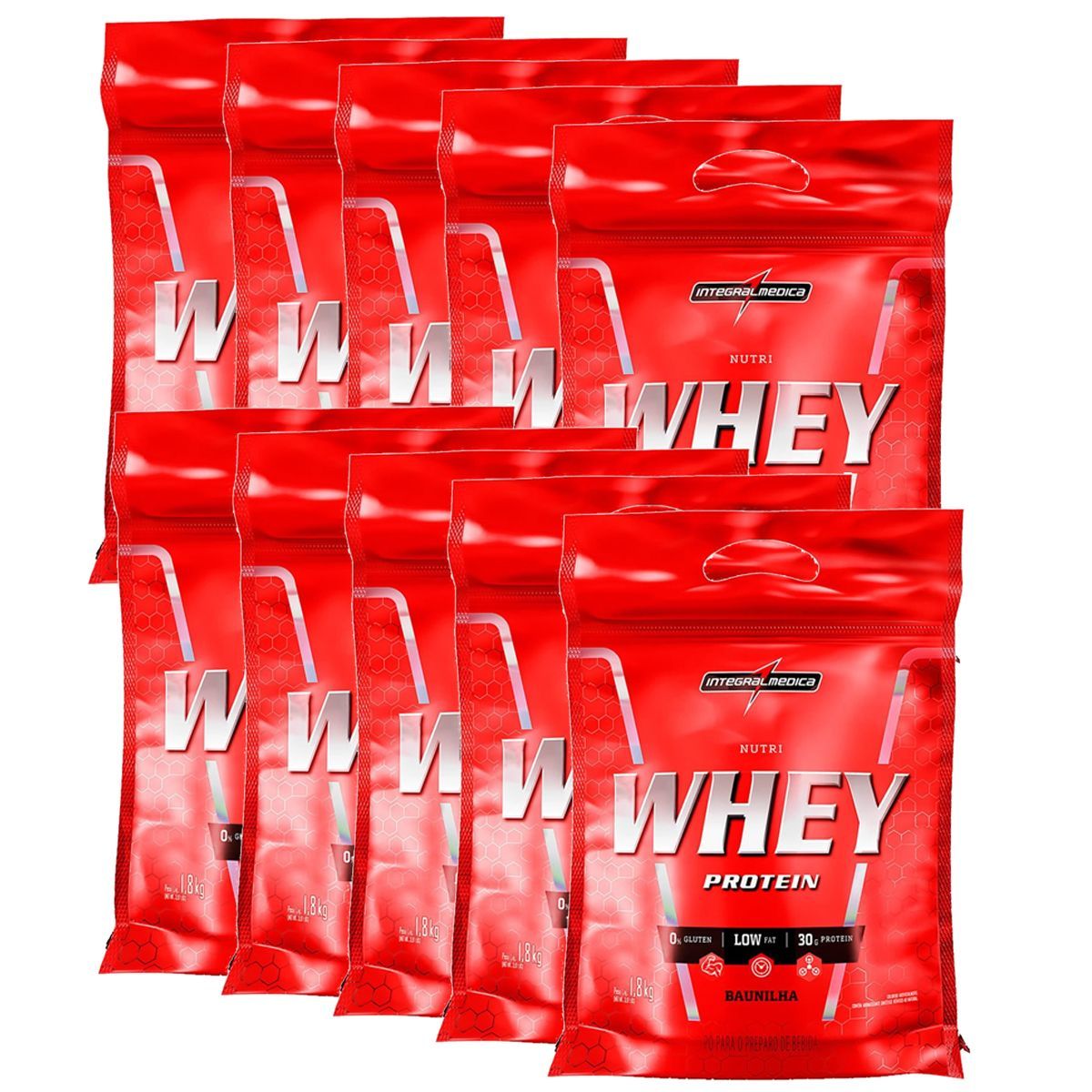 Kit 10X Nutri Whey Protein - 1800g Refil Baunilha - IntegralM�dica