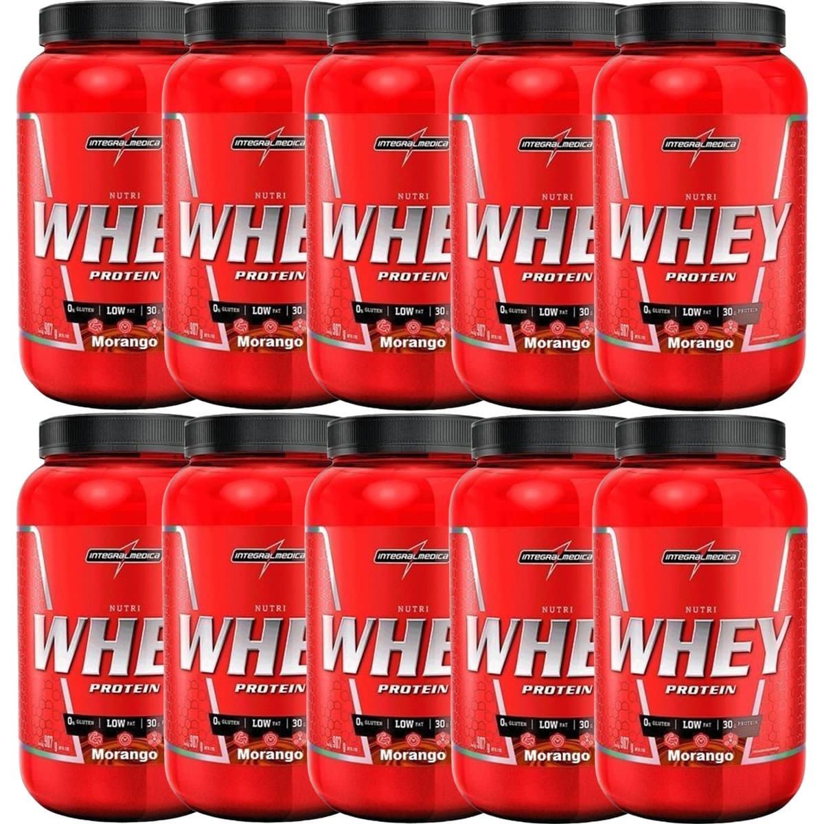 Kit 10X Nutri Whey Protein - 907g Morango - IntegralM�dica