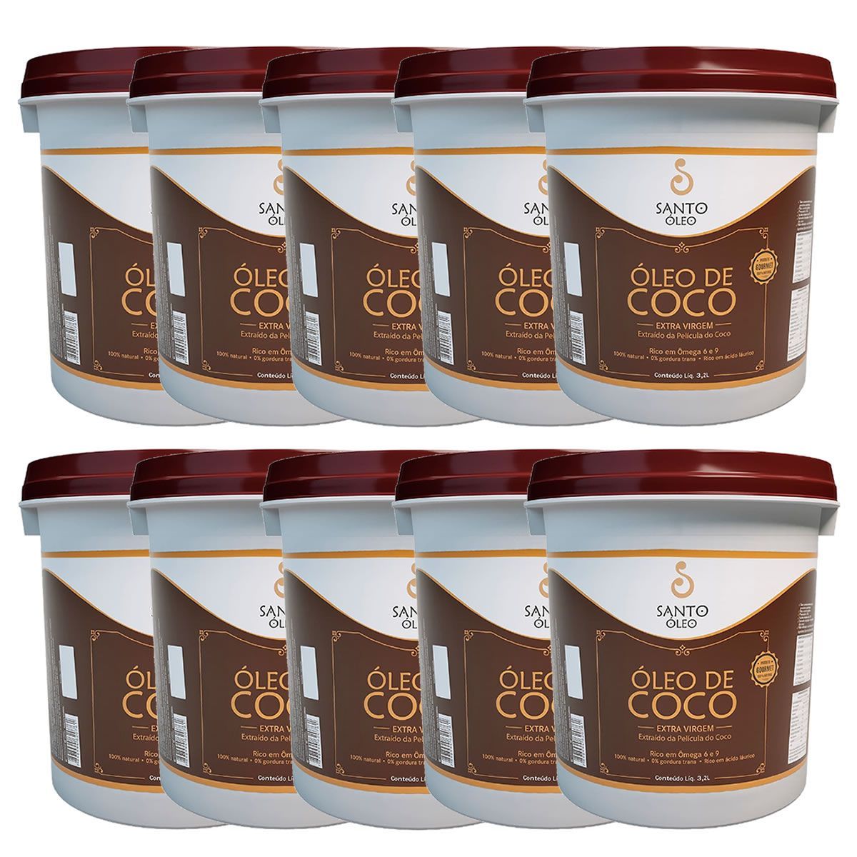 Kit 10X �leo de Coco Extra Virgem de Pel�cula - 3200ml - Santo �leo