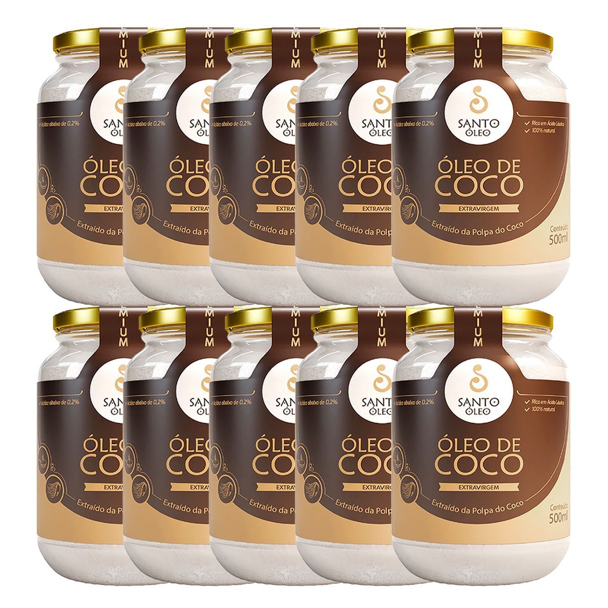 Kit 10X �leo de Coco Extra Virgem de Polpa  - 500ml - Santo �leo