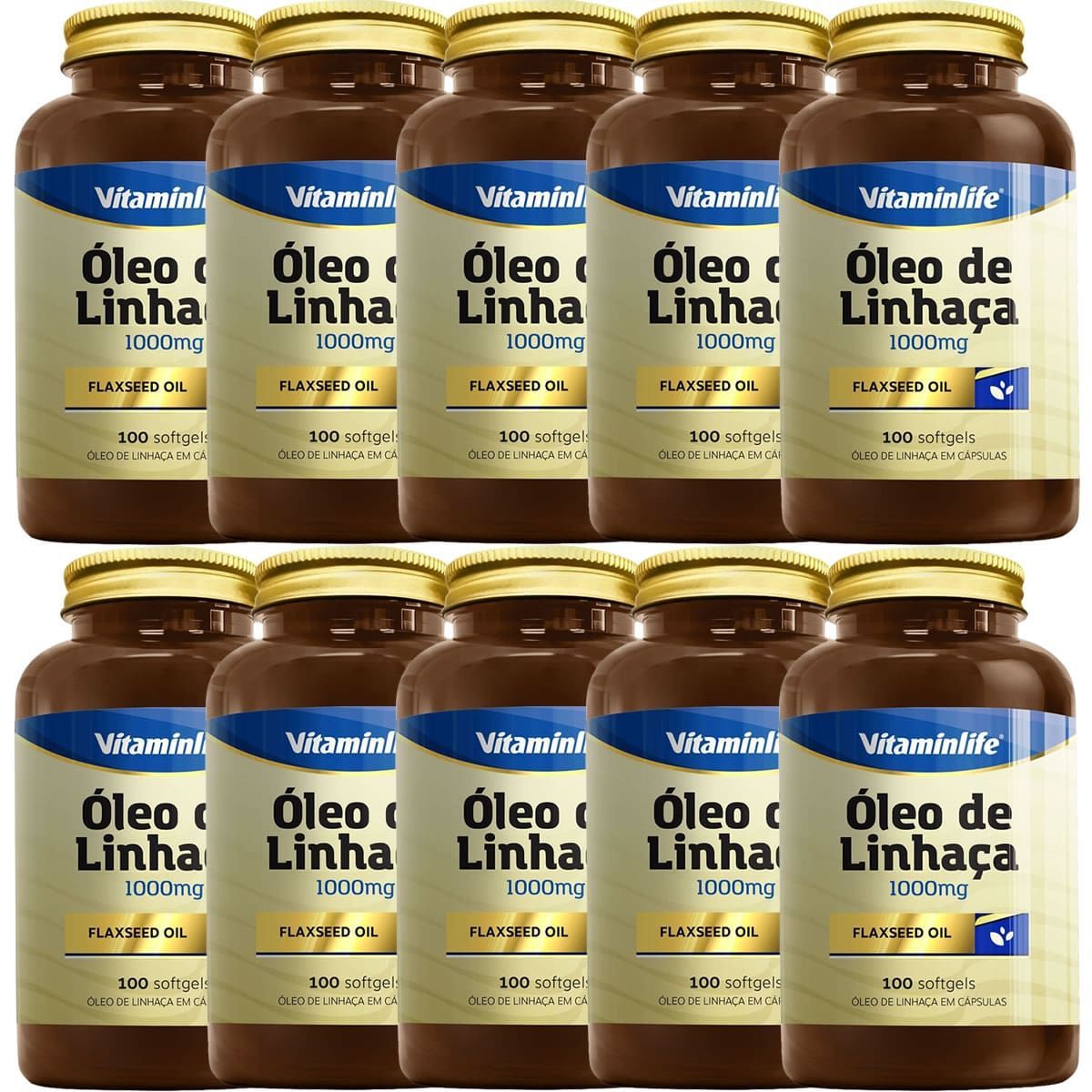 Kit 10X �leo de Linha�a 1000mg - 100 C�psulas - Vitaminlife