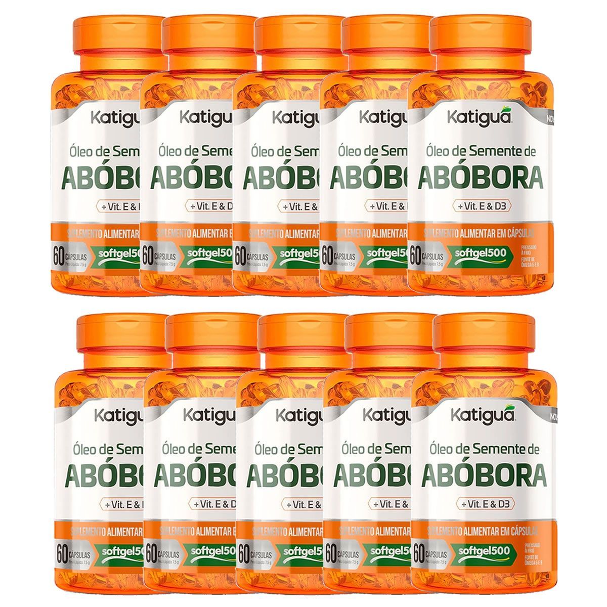 Kit 10X �leo de Semente de Ab�bora + Vitamina D3 & E - 60 c�psulas - Katigu�