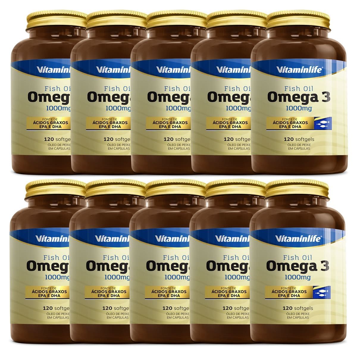 Kit 10 Omega 3 1000mg - 120 C�psulas - VitaminLife