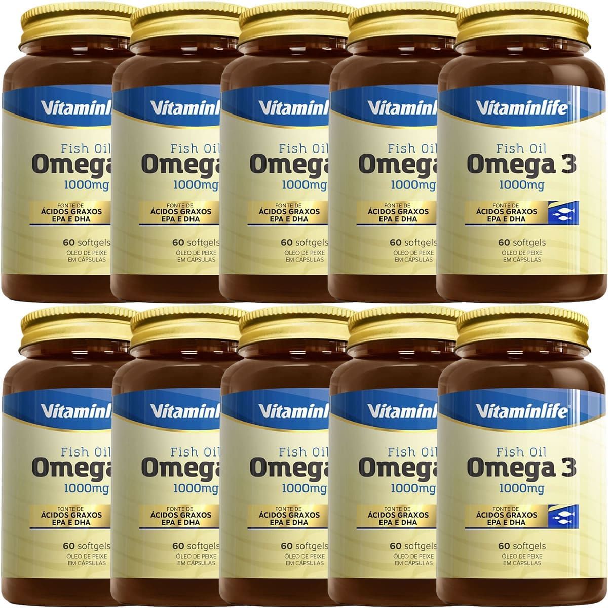Kit 10X Omega 3 1000mg - 60 C�psulas - VitaminLife