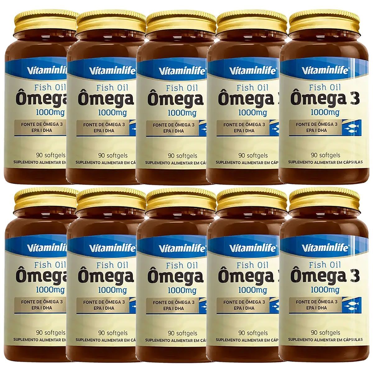 Kit 10X �mega 3 1000mg - 90 C�psulas - VitaminLife