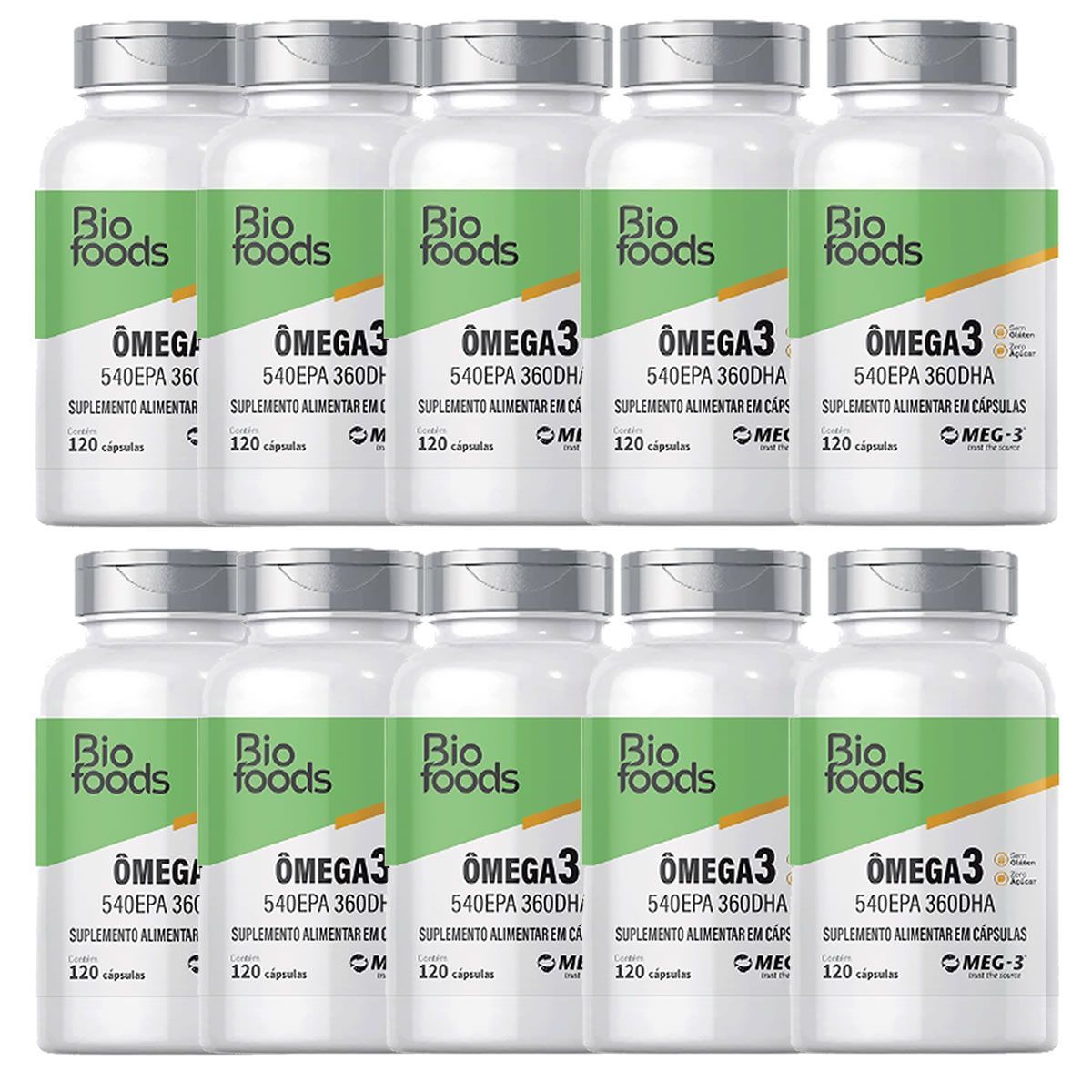 Kit 10X �mega 3 BioFoods - 120 C�psulas - Katigu�