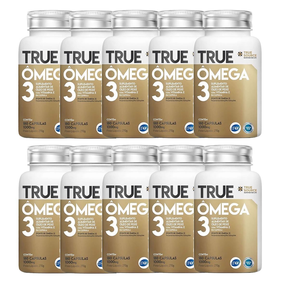 Kit 10X �mega 3 com Vitamina E - 180 C�psulas - True Source