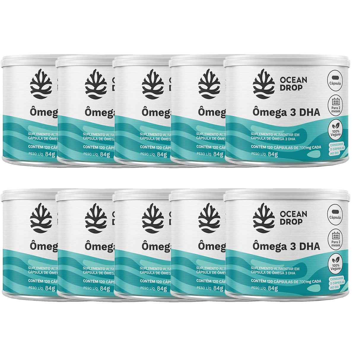 Kit 10X �mega 3 DHA Vegano - 120 C�psulas - Ocean Drop