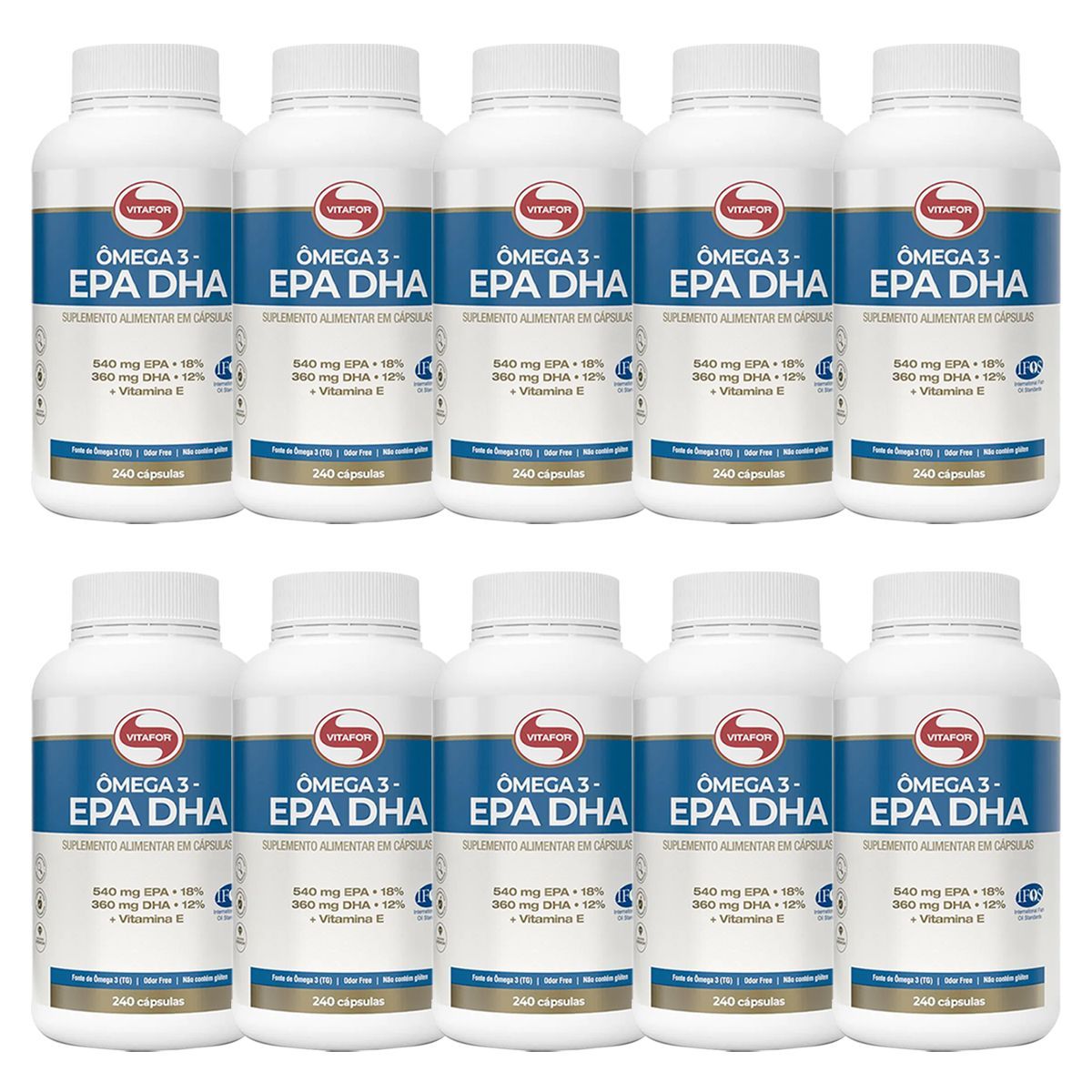 Kit 10X �mega 3 EPA DHA - 240 C�psulas 1g - Vitafor