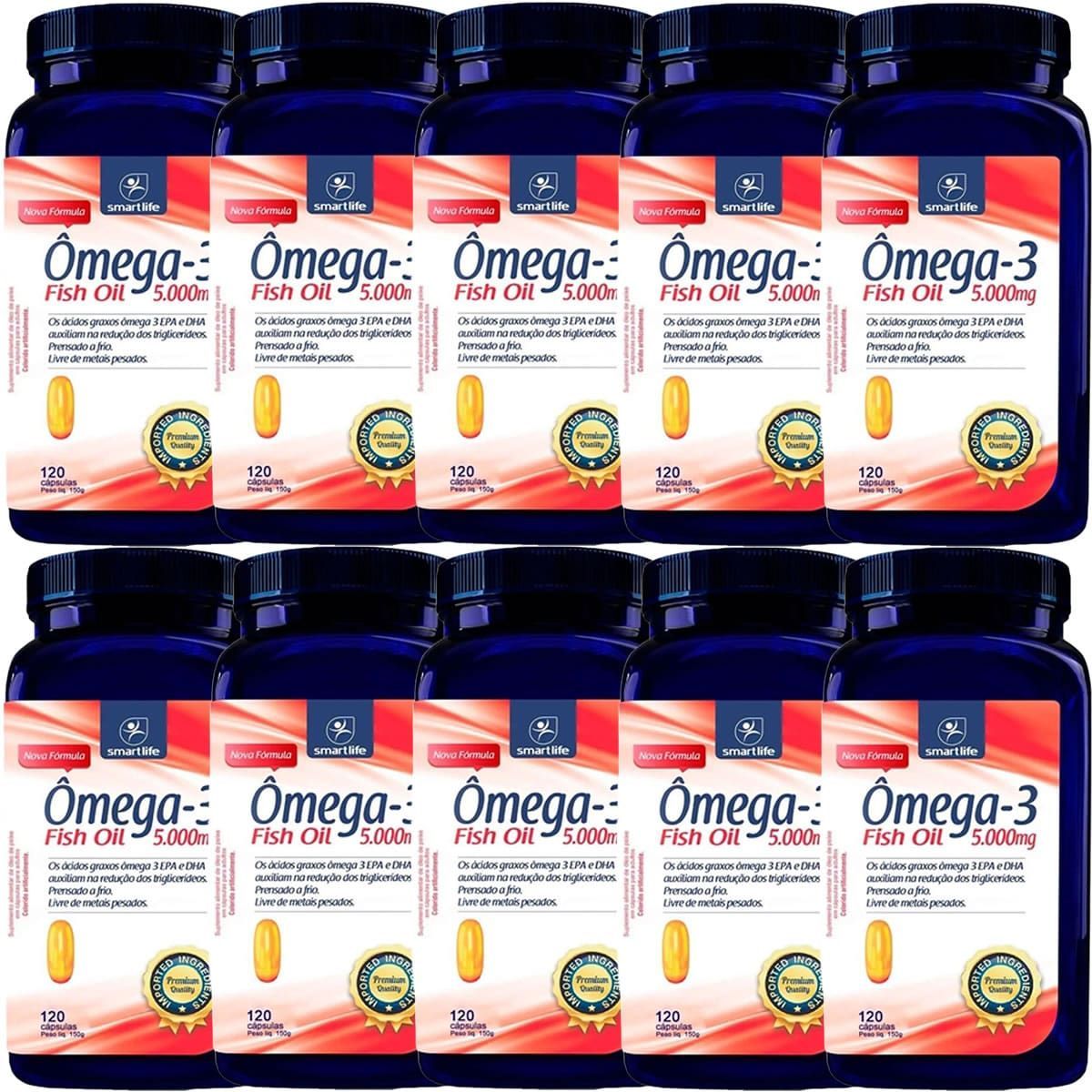 Kit 10X �mega-3 Fish Oil 5000mg - 120 C�psula - Naturelab