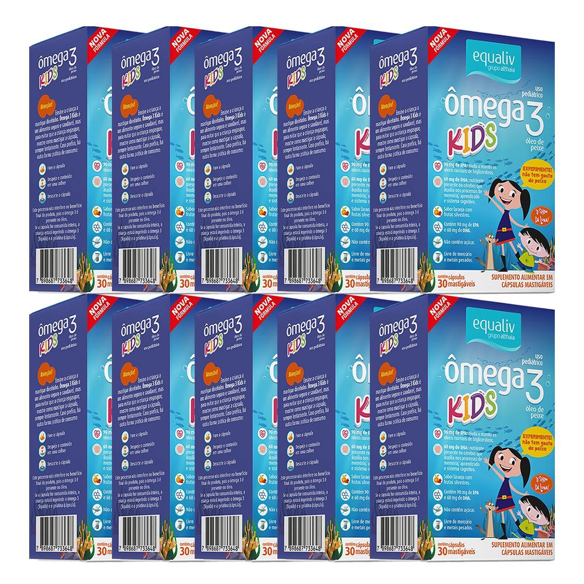 Kit 10X �mega 3 Kids � 30 C�psulas Mastig�veis  Laranja com Frutas Silvestres  - Equaliv