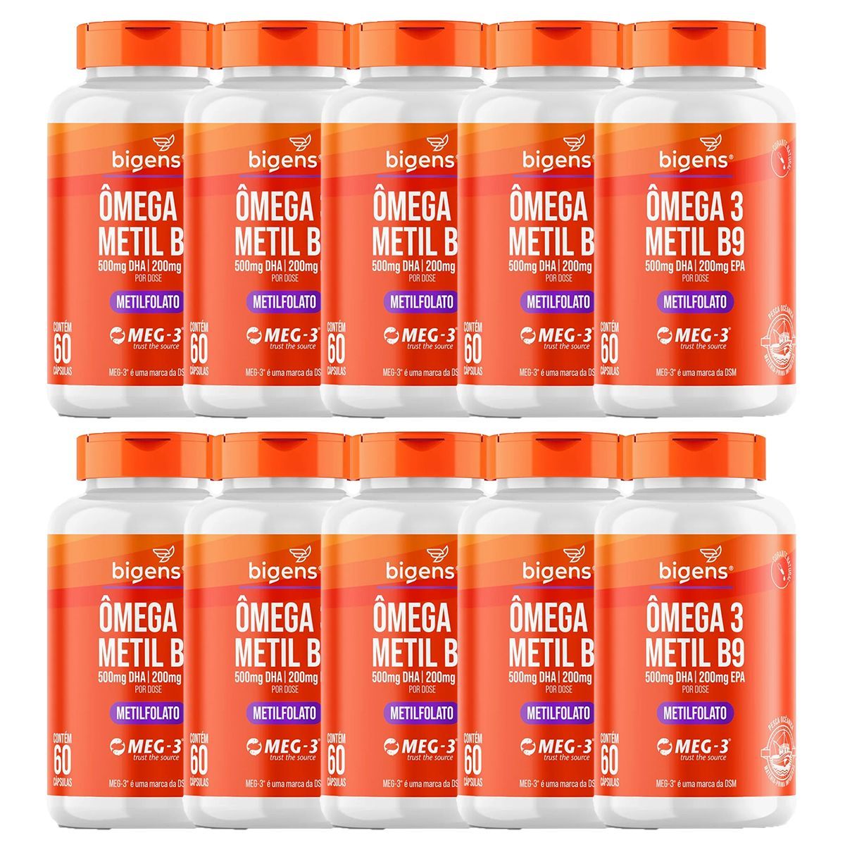 Kit 10X �mega 3 Metil B9 - 60 C�psulas - Bigens