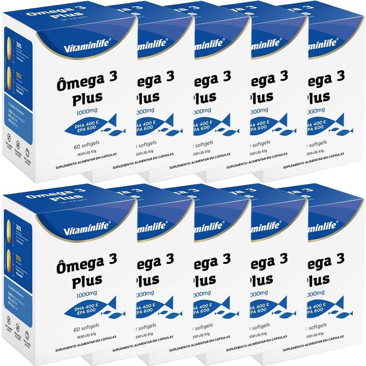 Kit 10X �mega 3 Plus 1000mg - 60 Softgels - VitaminLife