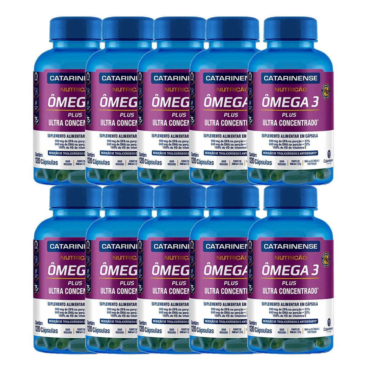 Kit 10X �mega 3 Plus - 120 C�psulas - Catarinense Nutri��o