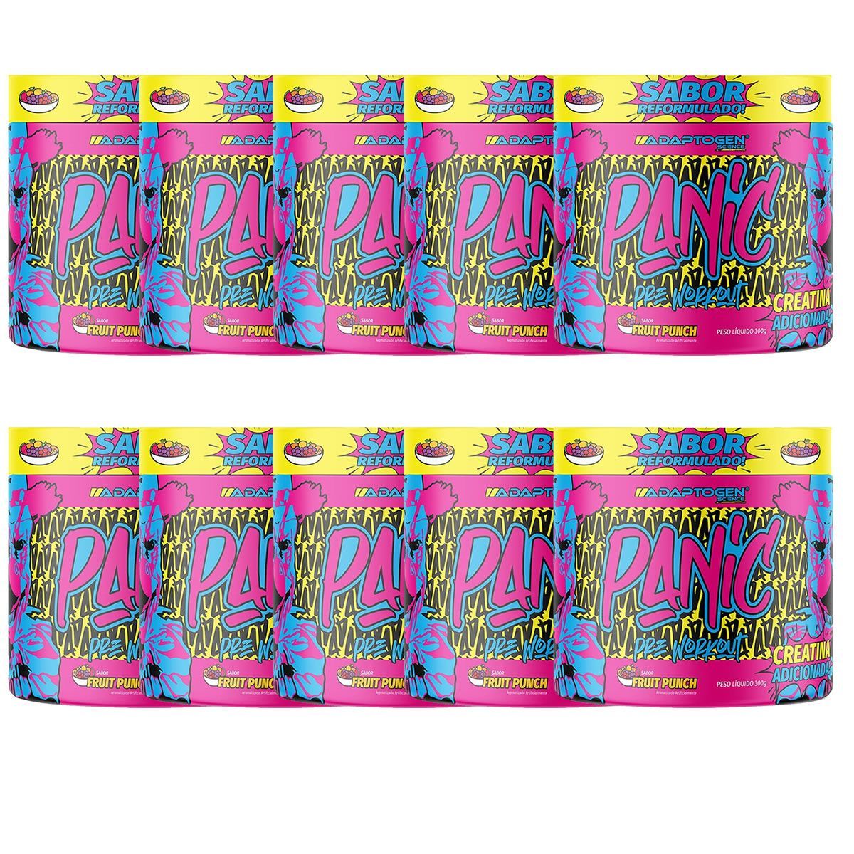 Kit 10X Panic Pr�-Treino - 300g Fruit Punch - Adaptogen