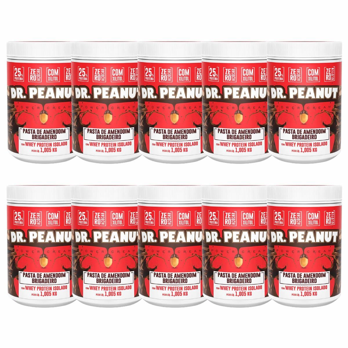 Kit 10X Pasta de Amendoim - 1005g Brigadeiro com Whey Isolado  - Dr. Peanut