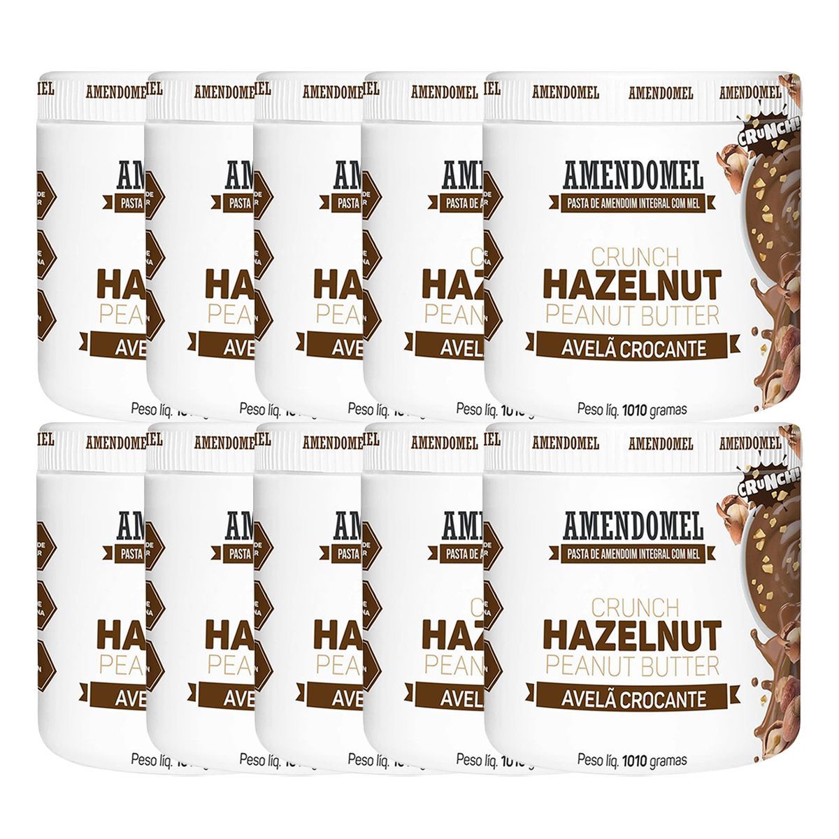 Kit 10X Pasta de Amendoim - 1010g Chocolate Branco Cacau c/ Avel� Crocante - AmendoMel