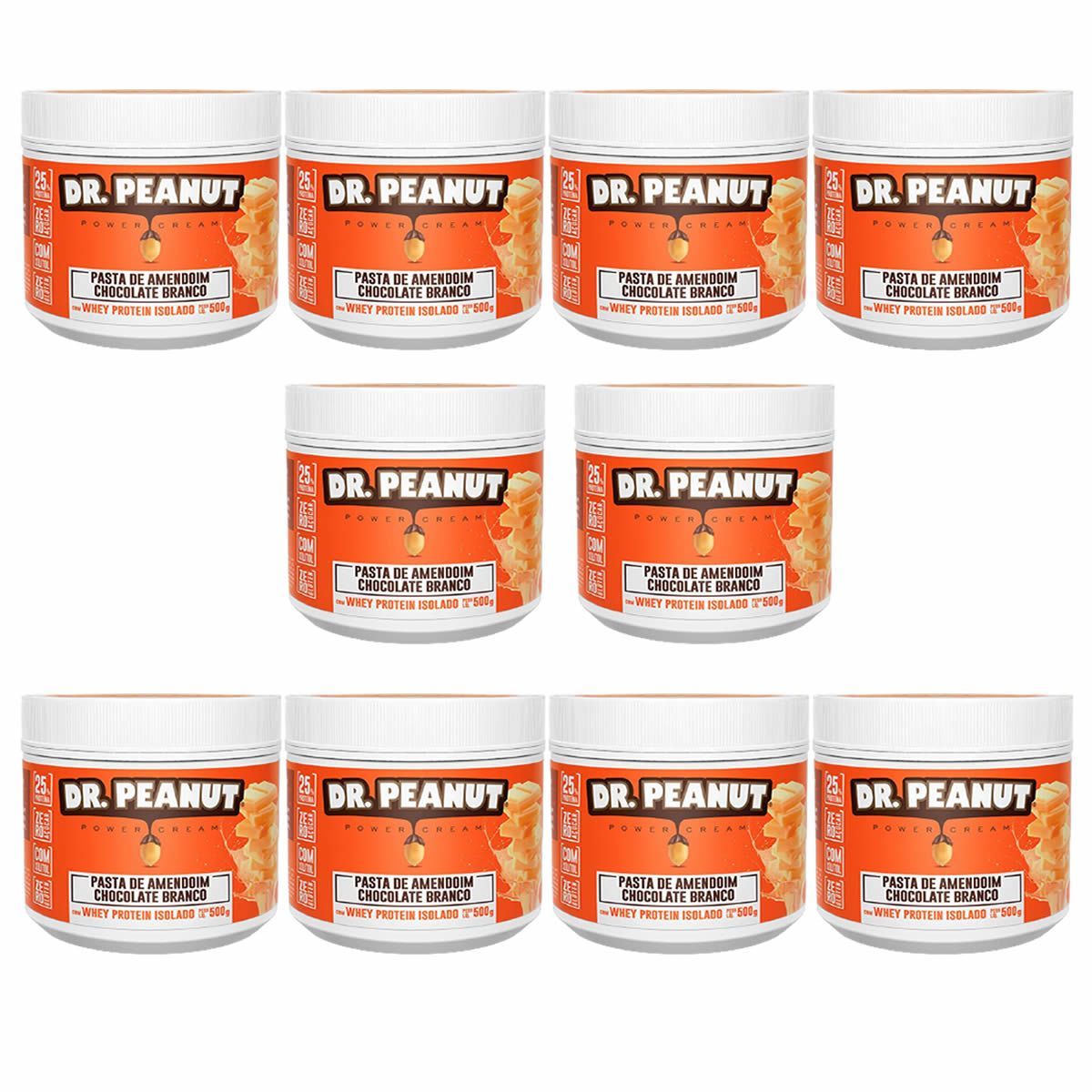 Kit 10X Pasta de Amendoim - 500g Chocolate Branco com Whey Isolado - Dr. Peanut