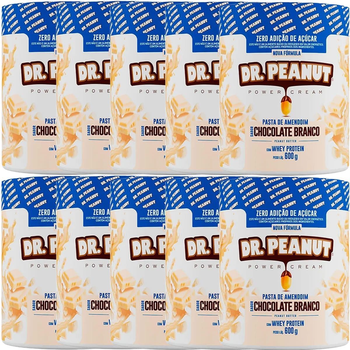 Kit 10X Pasta de Amendoim - 600g Chocolate Branco com Whey - Dr. Peanut