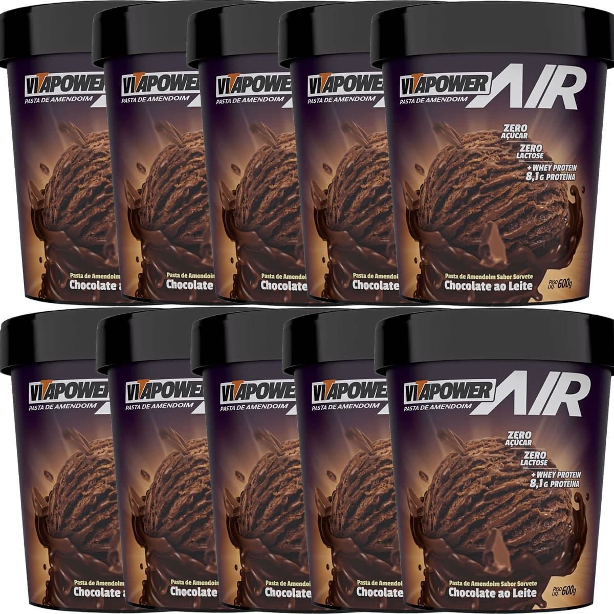 Kit 10X Pasta de Amendoim - 600g Sorvete Chocolate ao Leite - VitaPower Air