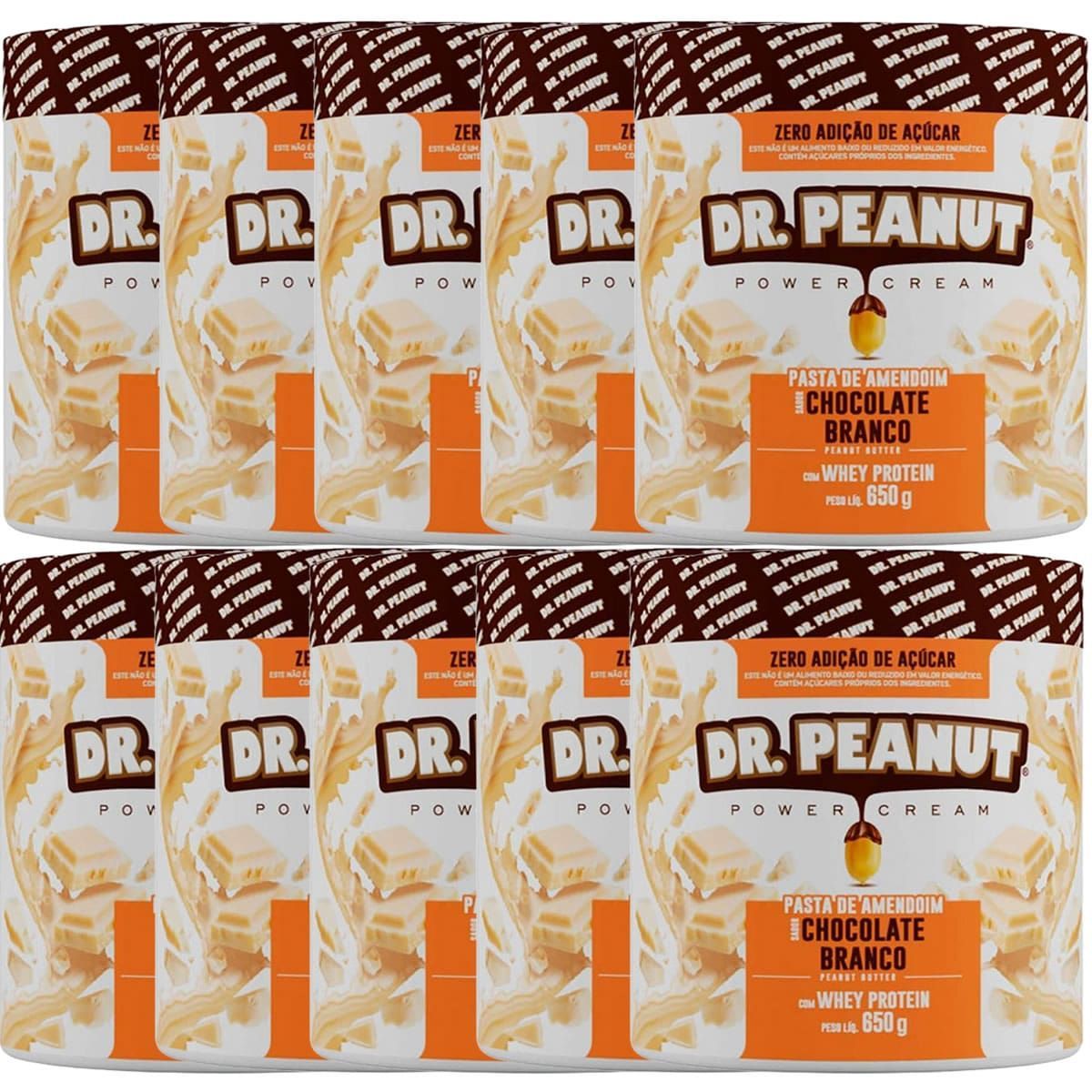 Kit 10X Pasta de Amendoim - 650g Chocolate Branco com Whey - Dr. Peanut