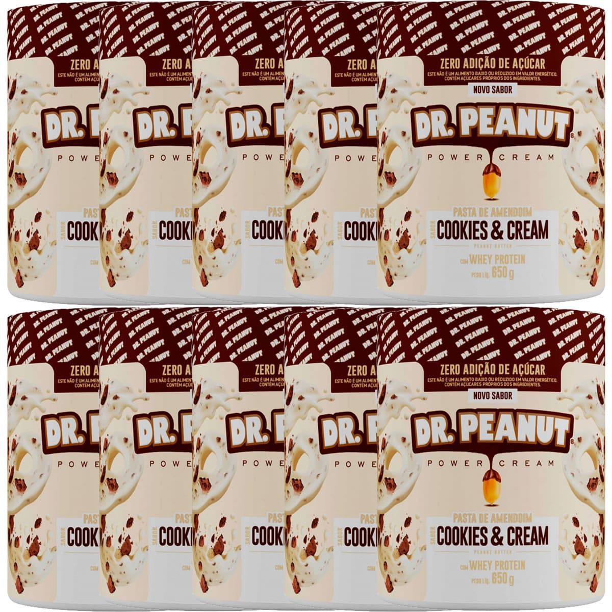 Kit 10X Pasta de Amendoim - 650g Cookies and Cream com Whey Protein - Dr. Peanut