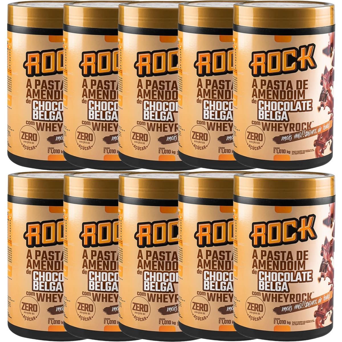 Kit 10X Pasta de Amendoim com Whey - 1000g Chocolate Belga - Rock Peanut