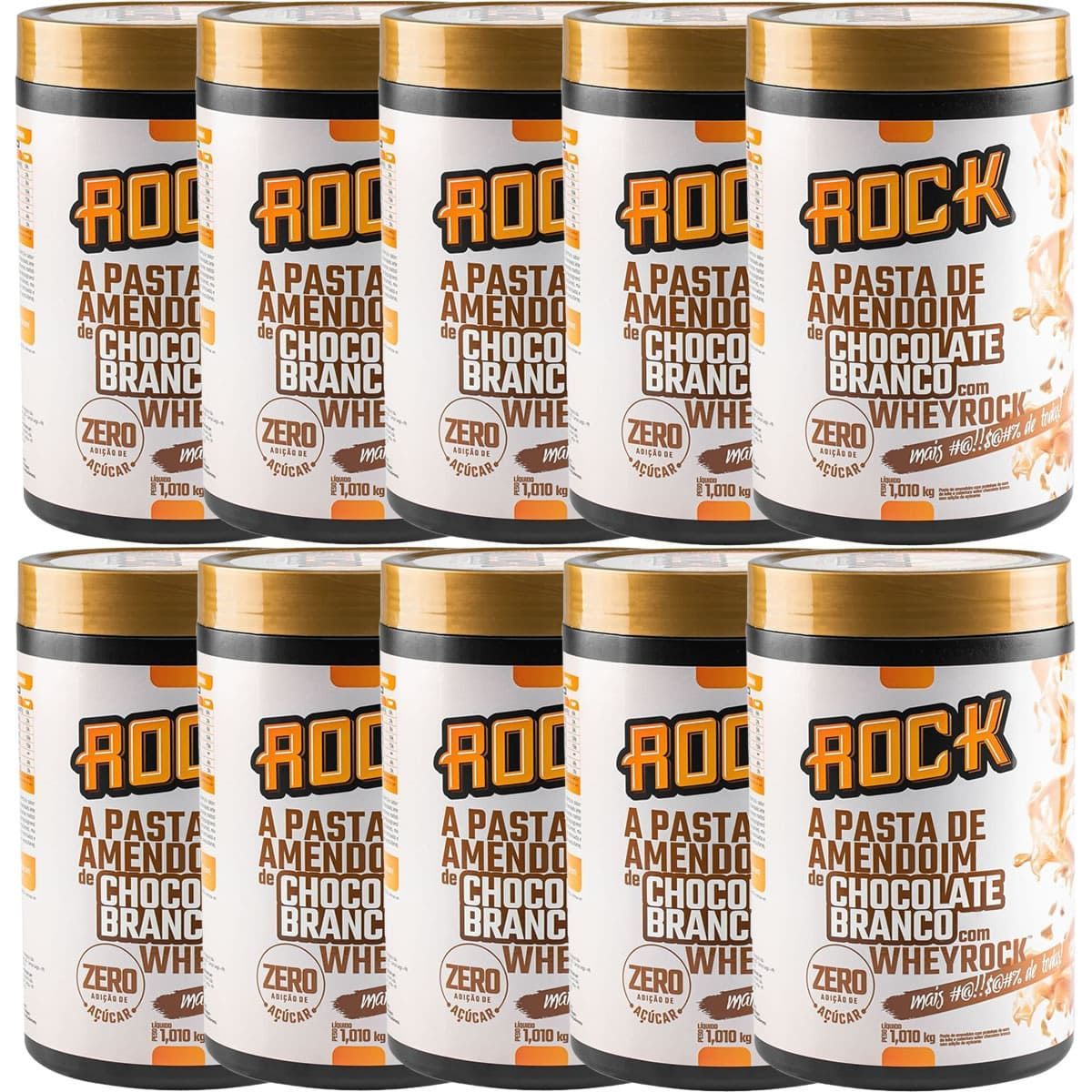 Kit 10X Pasta de Amendoim Com Whey - 1000g Chocolate Branco - Rock Peanut
