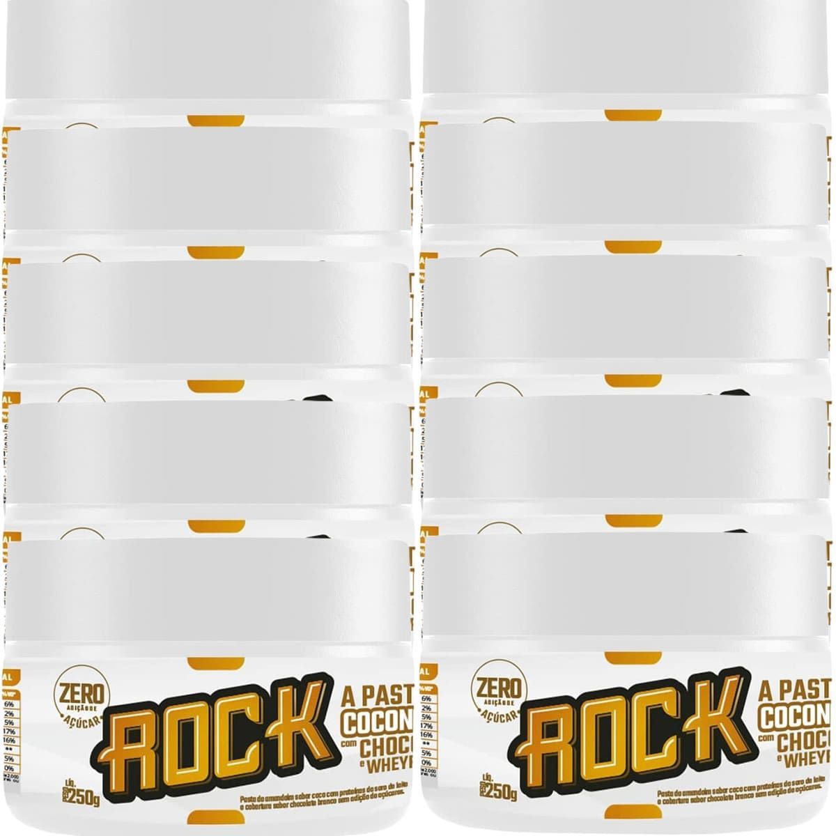 Kit 10X Pasta de Amendoim com Whey - 250g Coconut com Chocolate Branco - Rock Peanut