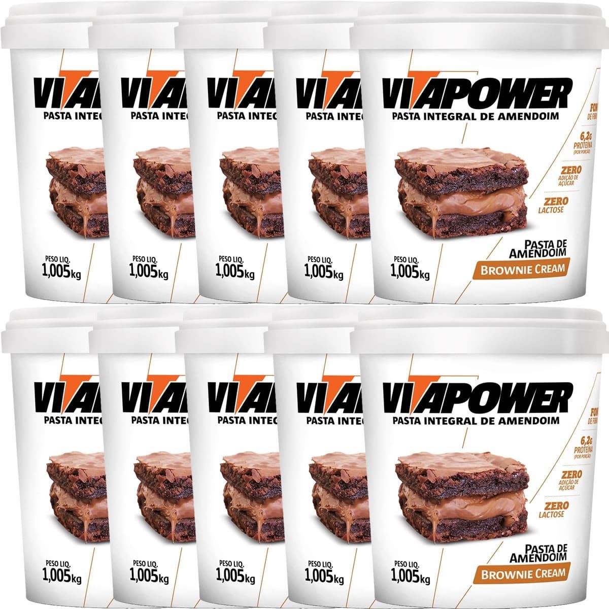 Kit 10X Pasta de Amendoim Integral - 1005g Brownie Cream - VitaPower