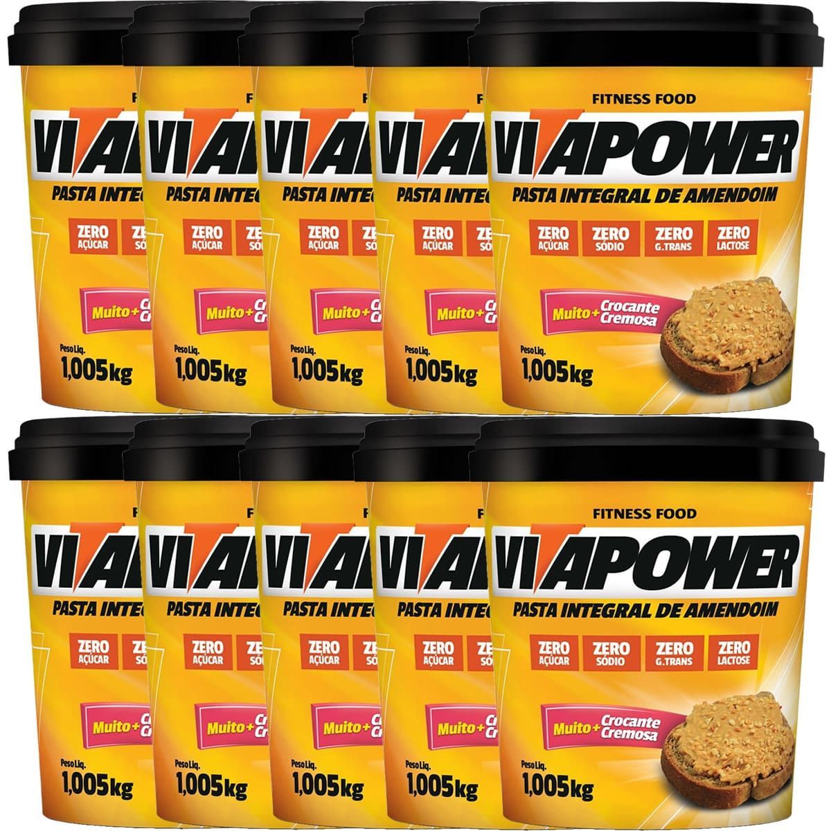 Kit 10X Pasta de Amendoim Integral - 1005g Crocante - VitaPower
