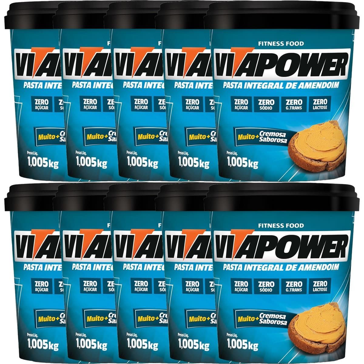 Kit 10X Pasta de Amendoim Integral - 1005g Natural  - Vitapower