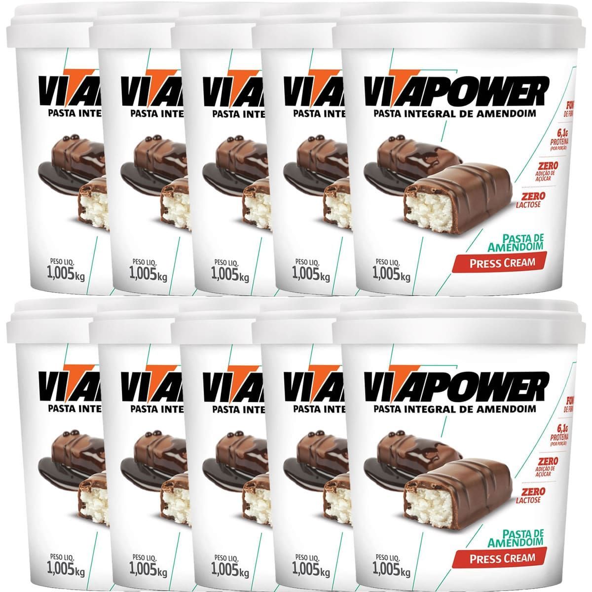 Kit 10X Pasta de Amendoim Integral - 1005g Press Cream - VitaPower
