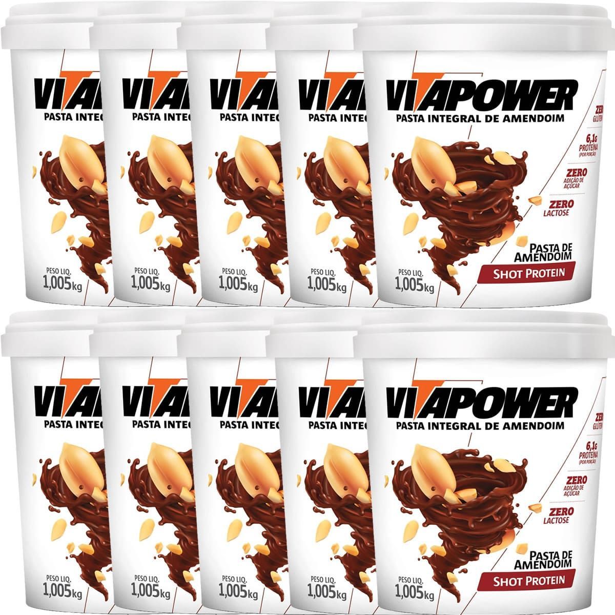 Kit 10X Pasta de Amendoim Integral - 1005g Shot Protein - VitaPower