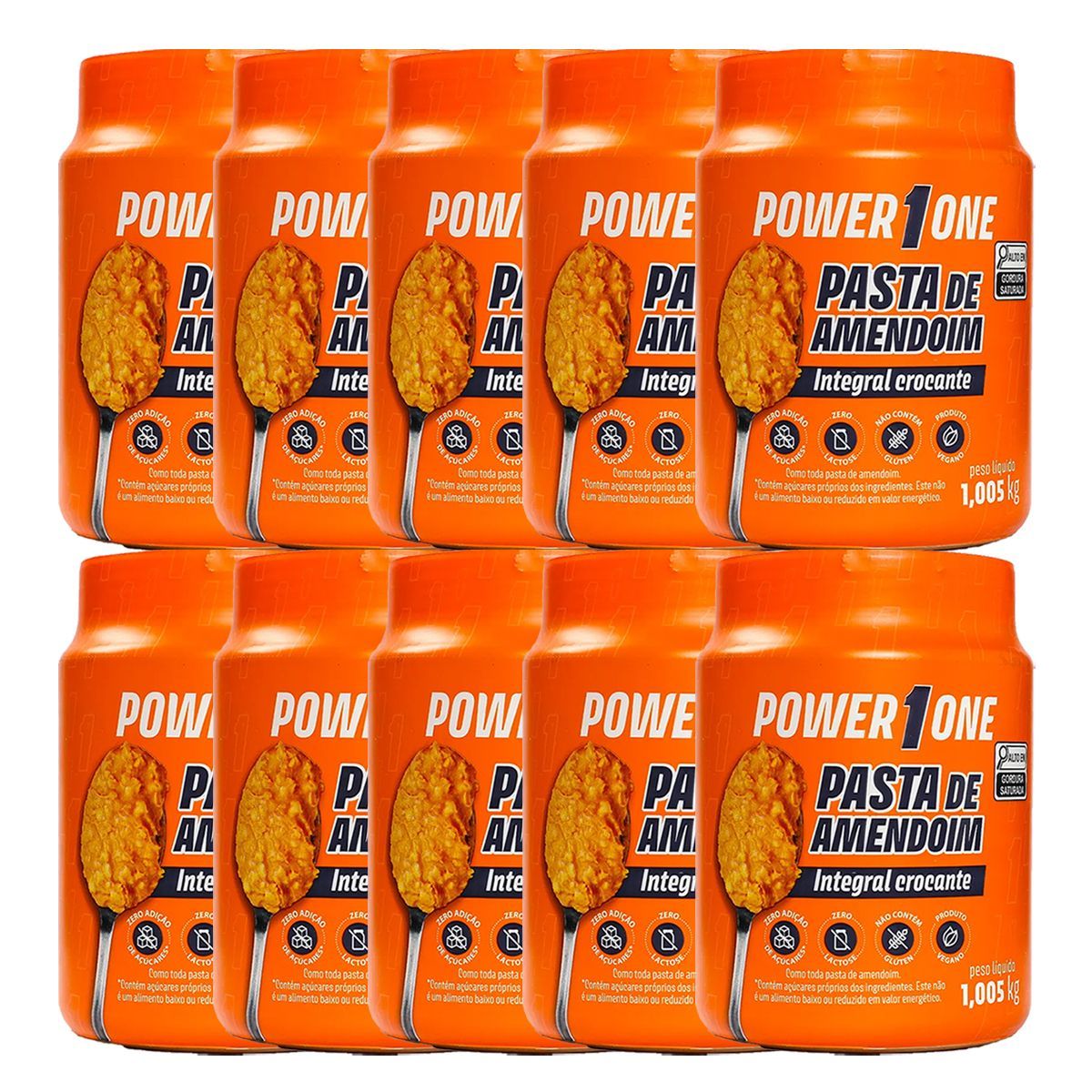 Kit 10X Pasta de Amendoim Integral Crocante - 1000g - Power One