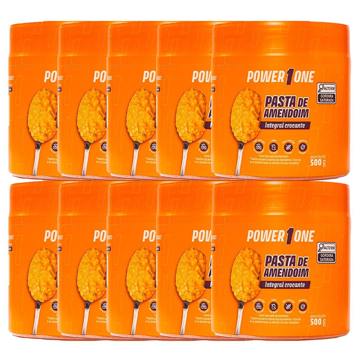 Kit 10X Pasta de Amendoim Integral Crocante - 500g - Power One