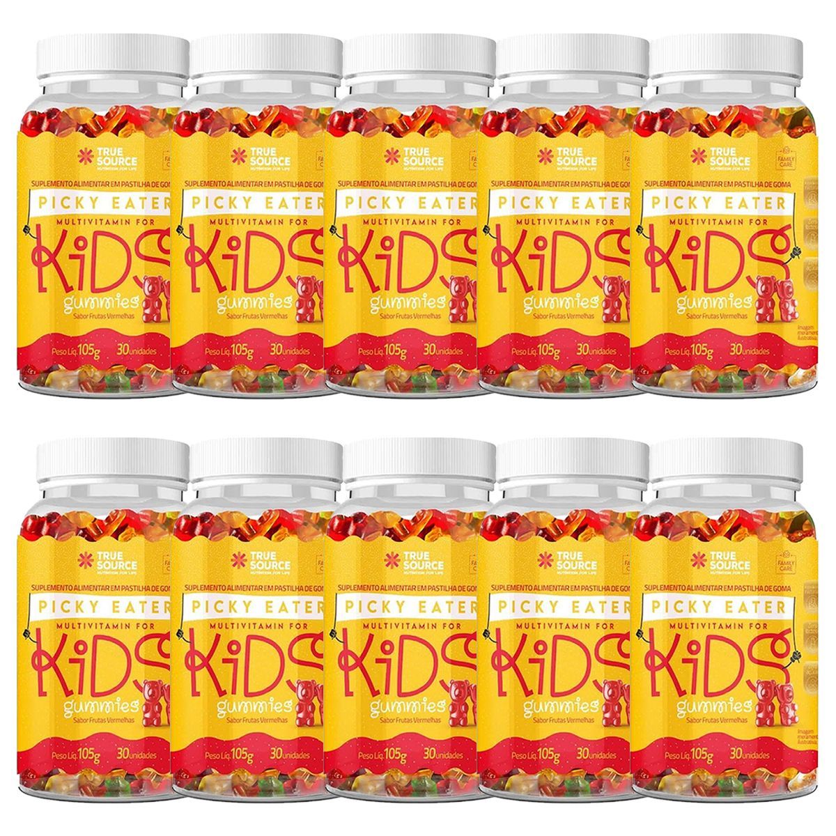 Kit 10X Picky Eater Multivitamin For Kids - 30 Gomas Frutas Vermelhas - True Source