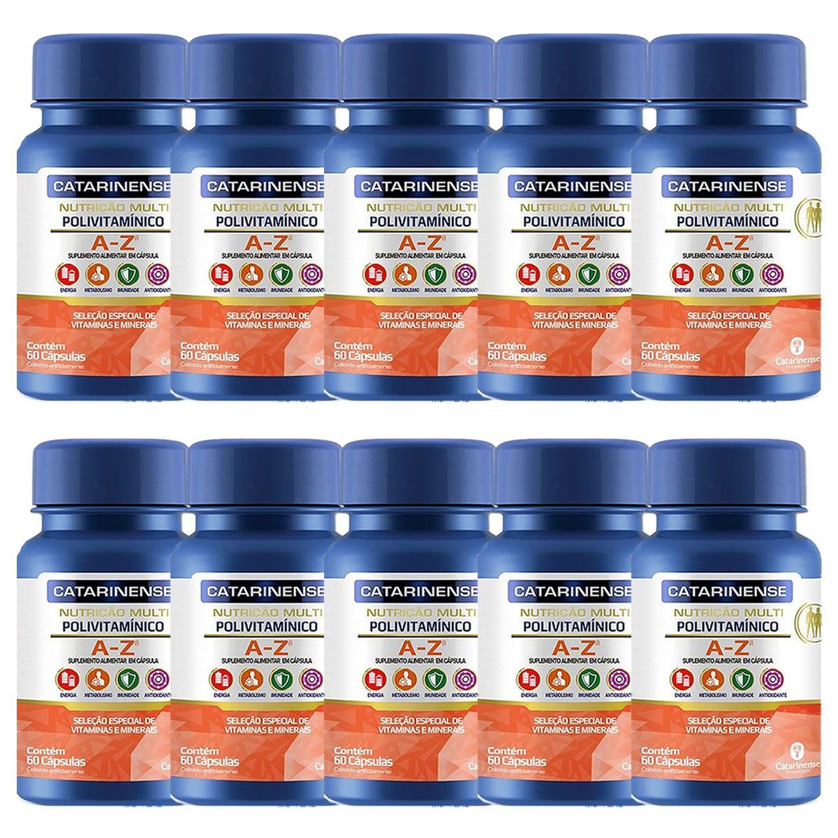 Kit 10X Polivitam�nico A-Z Multi - 60 C�psulas - Catarinense Nutri��o