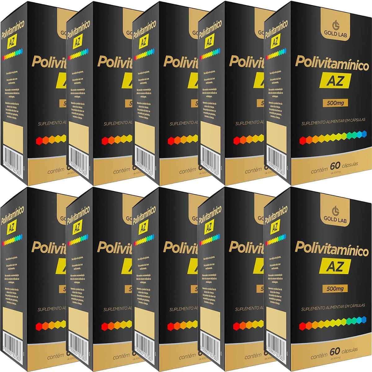 Kit 10X Polivitam�nico AZ - 60 C�psulas - Gold Lab